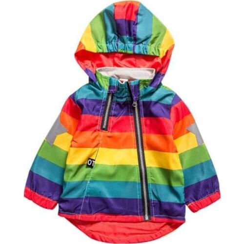 BINIDUCKLING Toddler Boys Girl Jacket Rainbow Stripe Child Kids Coat Spring Autumn Hooded Zipper Children Outwear Clothing