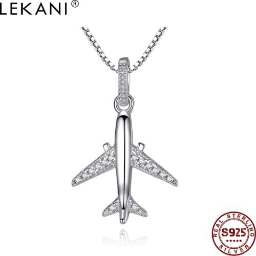 LEKANI 925 Sterling Silver Trendy Plane Pendant Necklaces Clear CZ Box Chain Necklace For Women Statement Jewelry To Girlfriend