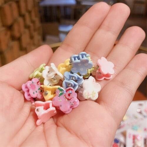 12pcs Mini Hair Claw Clips baby Girls Candy Colors Plastic Hairpins Hair Braids Maker Beads Headwear printed Hair Accessories