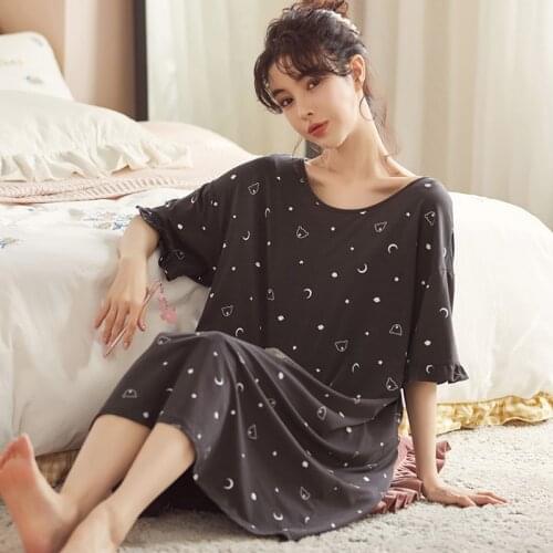 New Summer Modal Night Dress Women Nightgown Plus Size 5XL Sleepshirts Short-Sleeves Nightie Nightdress Cute Print Sleepwear