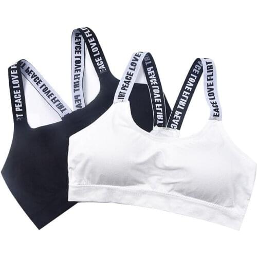 New seamless underwear tube top English alphabet strap girl sports vest with chest pad beautiful back bra teenage girls clothing