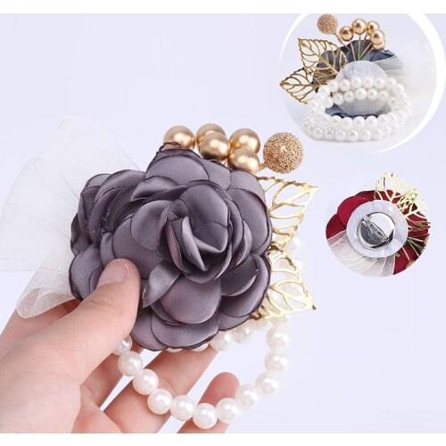New Mori Series Wedding Gift Bridesmaid Wrist Flower Corsage Simulation Flower Gold Foil Pearl DIY Best Man Group Corsage D675
