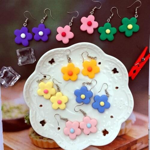 New Creative Funny Cute Resin Colorful Flower Girls Drop Earring Dangle Earring Party Jewelry for Women Friendship Girl Gifts