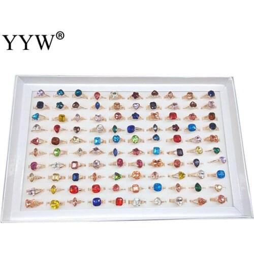 Wholesale 100pcs/Box Ring For Women Zinc Alloy Finger Rings With Crystal Vintage Jewelry Geometric Square Round Rings Set Gift
