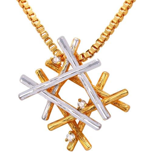 Collare New Trendy Snow Flower With Crystal Zirconia Necklaces & Pendants Yellow Gold Color Necklace Women Jewelry P196