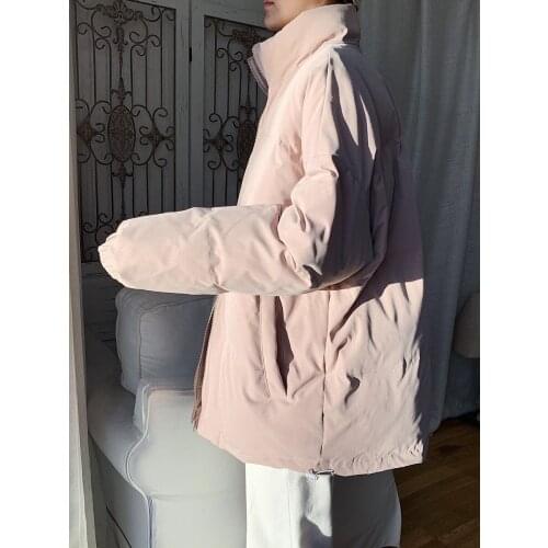 Mens Solid Color Thick Warm Parka Coat Stand Collar Puffer Coats Winter Loose B112