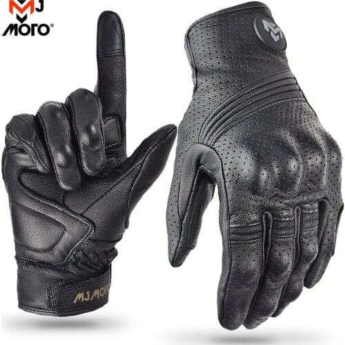 Perforated Leather Motorcycle Gloves 100% Goat Leather Retro Motorcycle Summer Gloves Waterproof Motorbike Gloves Full Finger