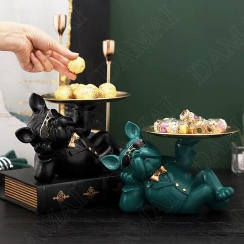 Bulldog Resin Storage Tray Dining Table Fruit Snack Plate Key Trays Living Elk Organizer Jar Room Home Decoration Ornaments