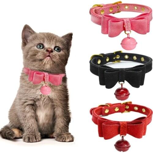 Bowknot Cat Collar PU Leather Adjustable Bells Necklace For Small Dog Puppy Kitten Pet Accessories Pets Collars XXS/XS/S/M