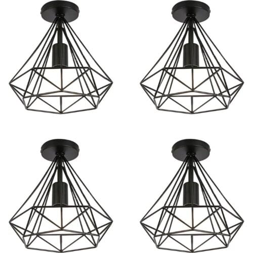 Industrial Ceiling Light Iron Metal Cage Flush Mount Lighting Fixture for Bedroom Hallway Foyer and Living Room 3 Types 4XFA
