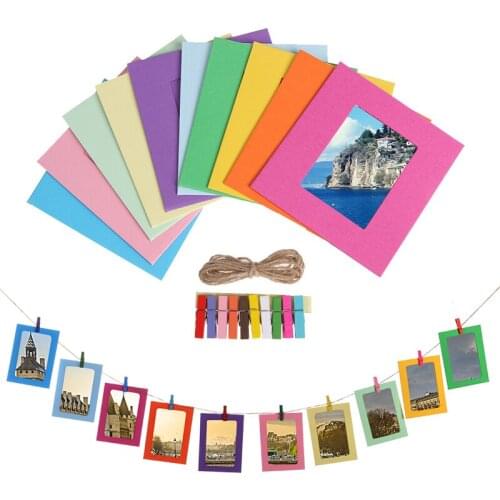 10Pcs Combination Paper Frame with Clips 2M Rope 3 5 Inch Wall Photo Frame for Picture DIY Hanging Album Wedding Decoration
