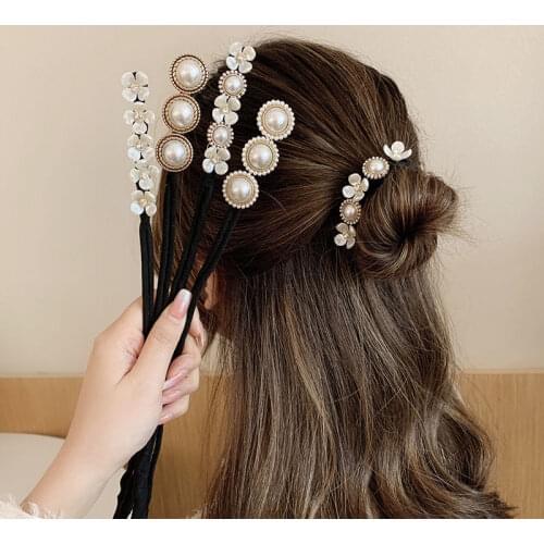 New Pearls Magic Bun Maker Hairbands Donut Pearl Flower Hair Bands Fashion Girls DIY Hairstyle HeadbNew Elastic Hair Accessories