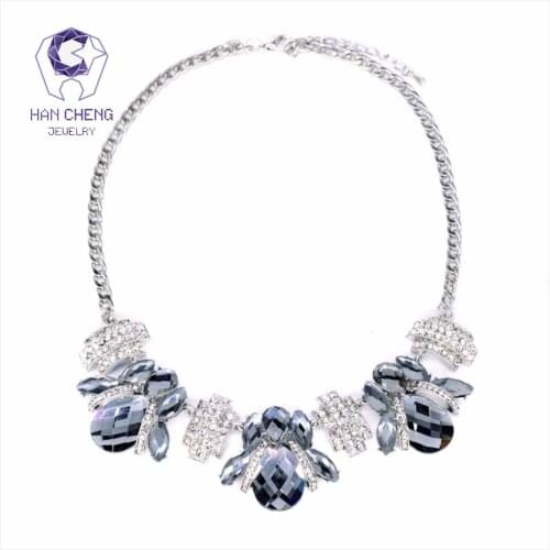 Luxury Bees Cutting Created Crystal Necklaces & Pendants Silver Plated Big Gems Statement Choker Necklace Women Jewelry Collier