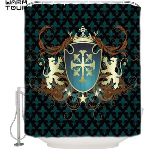 Lion Shield Extra Long Fabric Bath Shower Curtains Bathroom Decor Sets with Hooks