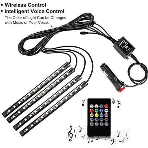 4pcs/set 22cm LED Strip Car Styling Air Atmosphere Interior Car Light RGB 8 Color Ambient Infrared Remote Wireless Music Control