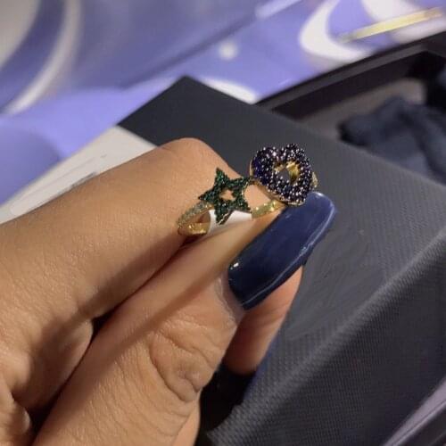 UMGODLY High Quality Fahsion Ring Gold Color Lucky Love Star Heart Ring Blue Micro Zircon Women Brand Jewelry August New Arrival