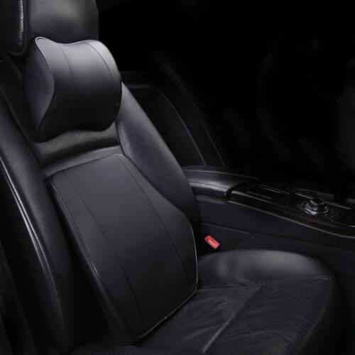 Universal Car Pillow Headrest Neck Pillow Car Lumbar Waist Cushion Back Support Artificial Leather Comfortable Auto Accessories