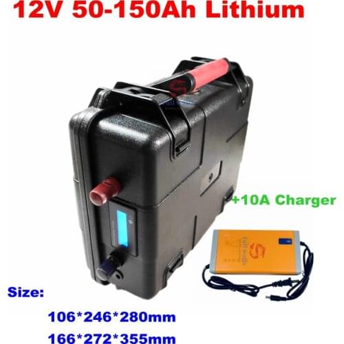 Waterproof 12V Lithium Ion Battery 12v 50AH 80AH 120Ah 150Ah for Trolling Motor Boat Solar Energy Storage+ 12.6v 10A Charger