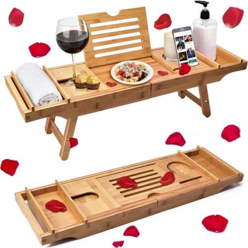 Extendable Bathroom Shelf Bathtub Tray Shower Caddy Bamboo Bath Tub Rack Towel Wine Book Holder Storage Organization Accessories