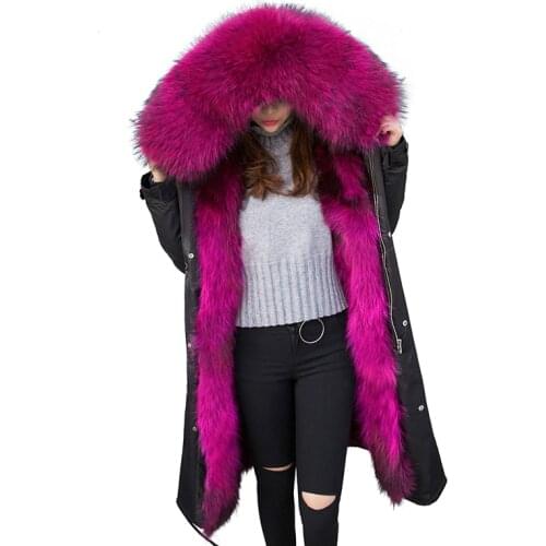 Waterproof Parka Real Fur Coat Winter Jacket Women Natural Raccoon Fur Collar Hood Fox Fur Liner Thick Warm Outerwear Detachable