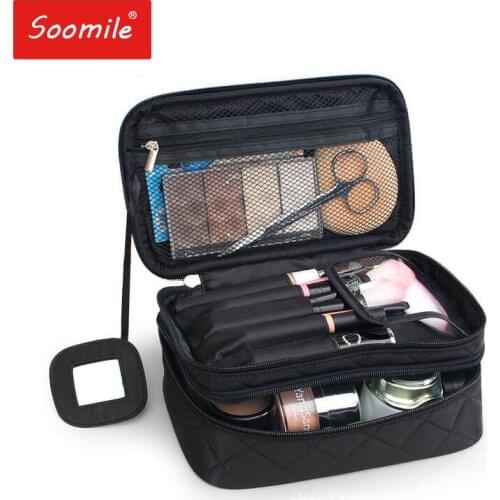 Soomile clutches cosmetic bags women nylon makeup Organizer Travel make up Storage Case Beauty 2020 new Toiletry Bag with Mirror