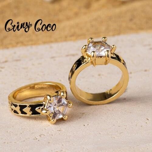 Cring Coco Diamond Ring Vintage Enamel Heart Zircon Ring High Quality Hawiian Polynesian Leaf Flower Rings for Women 2021 New