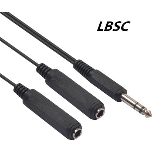1/4" 6.35mm Stereo Plug / Male to Dual 1/4" 6.35mm Jack /Female Splitter Adapter Cable 0.6 Feet (Black)