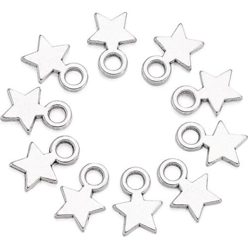 100pcs Tone Star Pendants Alloy Charms for DIY Jewelry Necklaces Bracelets Making Antique Silver Color 10x8x2mm