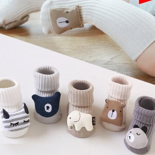 2021 Double Needle in Tube Baby Socks Cute Cartoon Non-slip Baby Socks Doll Dispensing Childrens Socks Four Seasons