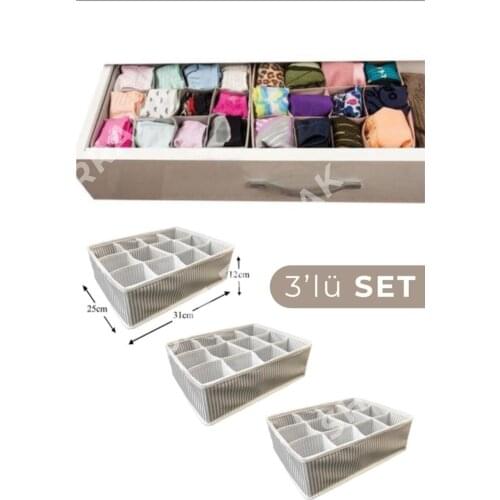 3 pcs 12 Compartments Inside Drawer Regulator Organizer - Çizgili-25*31*12 Cm * 3 Pcs