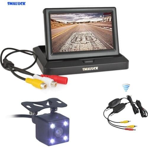 SMALUCK 5 Inch Foldable Rear View Monitor Car Monitor Waterproof 4 x LED Color Night Vision Rear View Car Camera Parking System