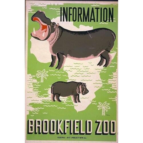 Brookefield Zoo LARGE METAL TIN SIGN POSTER WALL PLAQUE VINTAGE