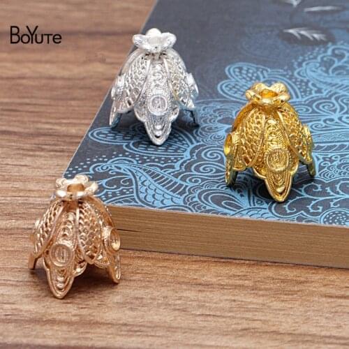 BoYuTe (20 Pieces/Lot) 15*21MM Metal Alloy Flower End Caps Diy Handmade Jewelry Accessories Wholesale