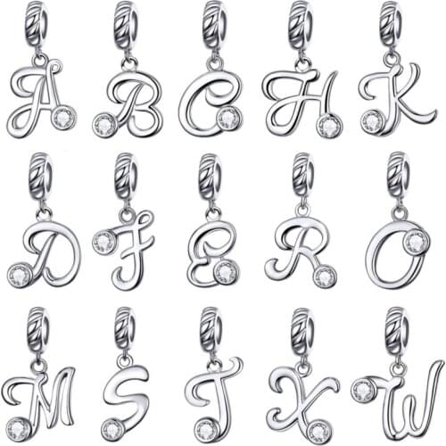 BISAER On Sale 925 Sterling Silver Alphabet A To Z Letter Shape Beads Charms fit for Charm Bracelets 925 Silver Jewelry Making