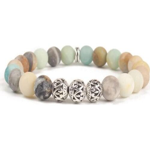 8mm Amazonite Stone Beads Bracelet 7.5 inches Reiki Stretchy Unisex Chakras Cuff Healing Bless Pray Handmade Lucky