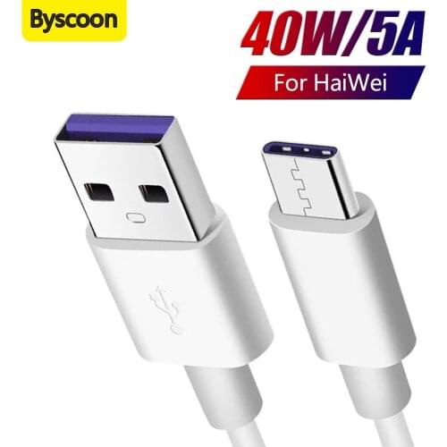 Byscoon 5A USB Type C Cable for Huawei P30 Pro Mate 30 P20 Pro Supercharge 40W Fast Charging USB-C Charger Cable for Phone Cord