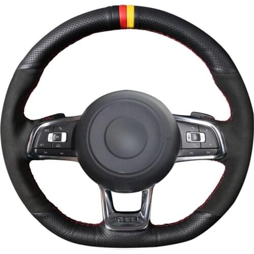 Black Artificial Leather Suede HandSew Steering Wheel Cover for Volkswagen VW Golf 7 GTI T-Roc Passat Variant (R-Line) Up! GTI