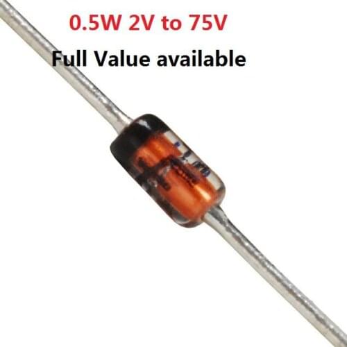 100pcs 1/2W Zener diode DO-35 BZX55C15V 16V 18V 20V 22V 24V 27V 30V 33V 36V 39V 43V 47V 51V 56V 62V 68V 75V . BZX55C/18/20/22/V
