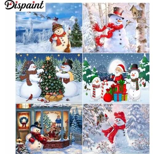 Dispaint Paint With Diamond Embroidery "Snowman Christmas Gift" Diamond Painting Full Square Round Picture Of Rhinestone Decor