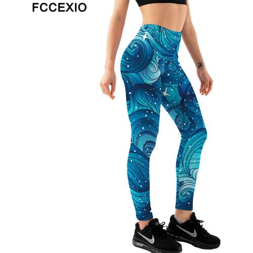 FCCEXIO Brand 3D Natural Starry Clouds or Hair Print Girl Leggings High Waist Plus Size Elastic Pants Fitness Women Leggings