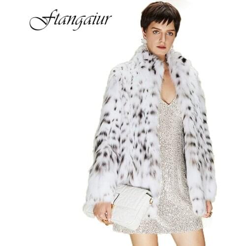 Ftangaiur 2021 Winter US imports of pure white lynx cat Bobcats TOPLOT Natural LYNX Fur Coat Womens Medium Real LYNX Fur Coats