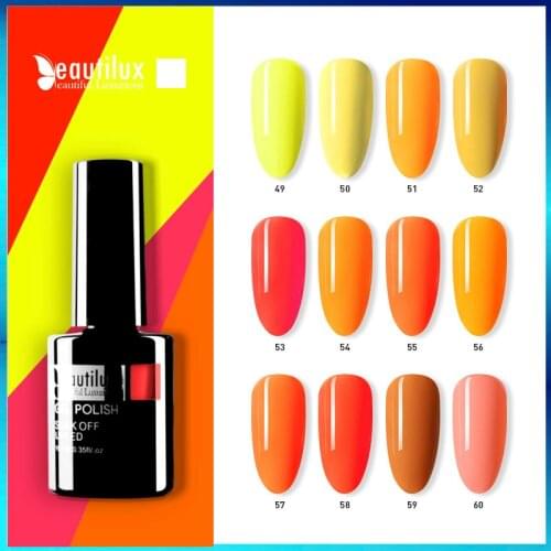 Beautilux 1pc Hot Summer Neon Color Yellow Orange Nail Gel Polish UV LED Gels Nail Polish Lacquer Varnish Enamel 10ml