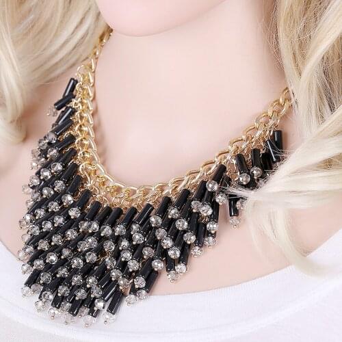 HAHATOTO Crystal and Acrylic Beaded Necklace for Women and Girls Luxury Chunky Statement Choker Necklaces Party Prom Jewelry