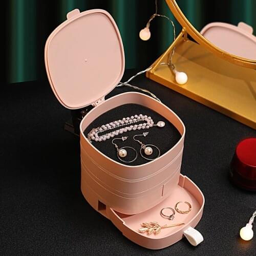 JSWORK Pastic Rotatable Ring Necklace Jewlery Box CaseHolder MakeUp Desktop Dressing Organizer Storage Gifts Free Shipping Items