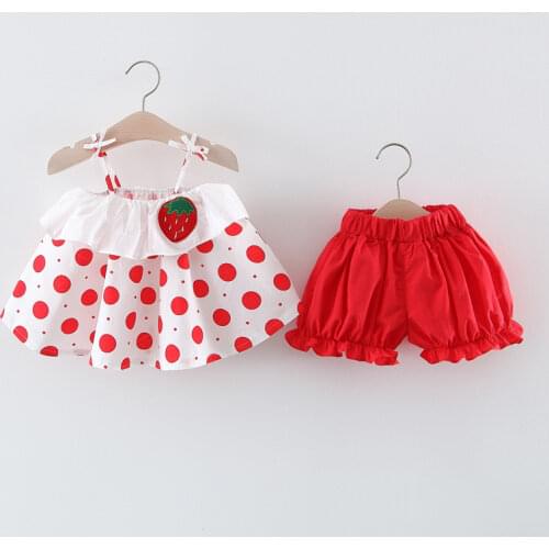 2021 New Summer Fashion Baby Girls Clothes Sleeveless Dot Knit Vest Tops + Shorts Sets of Children Baby Clohting 2 PCS Set 0-2T