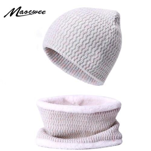 Women Winter Thick BeaniesHat Scarf Set With Lining Warm Hat And Scarf Sets Female Soft Bonnet Femme Skullies Cap Ladies Scarves