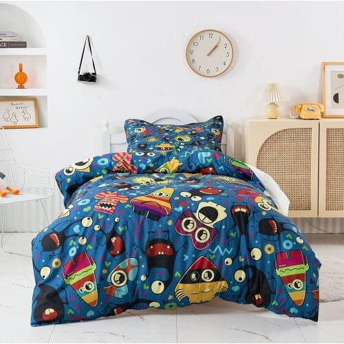 Funny Cartoon Bedding Set Eyes Monster Duvet Cover Christmas Gifts Bed Set Queen Size Kids Boys Blue Quilt Cover Bedroom Decor
