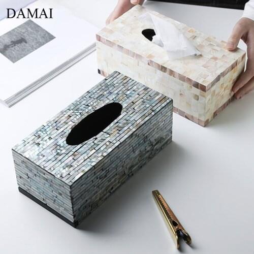 Natural Shell Tissue Boxes Decorative Hand Painted Napkin Holder Living Room Bedroom Paper Towel Storage Box Home Decoration