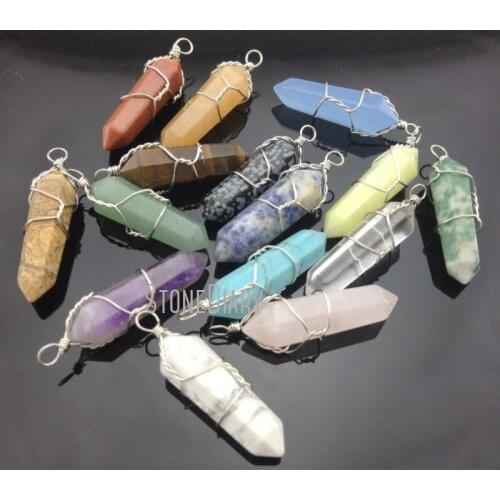 H-PP06 Healing Crystal Natural Stone Quartz Point Pendant Crystal Pillar Charm for Jewelry Making 9mmx32mm(including bail)