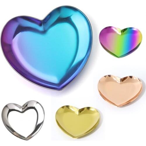 Jewelry Tray Heart Shape Smooth Edge Stainless Steel Jewelry Display Tray Necklace Ring Earrings Holder Organizer Decoration
